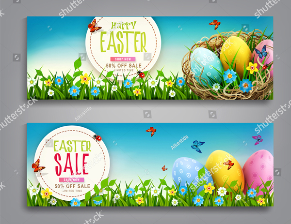 Vector Set Easter Vintage Sale Banner