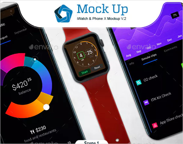 iWatch & Phone X Mockup Design