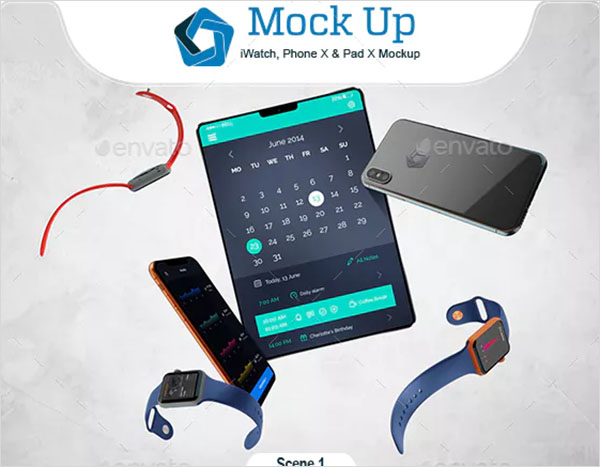 iWatch, Phone X & Pad X Mockup