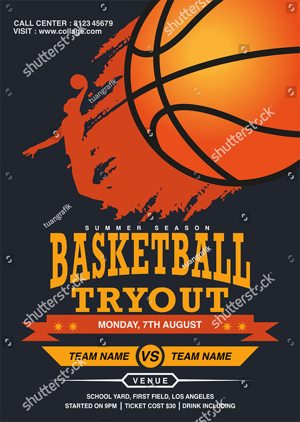 Basketball Match Tryout Vector Flyer