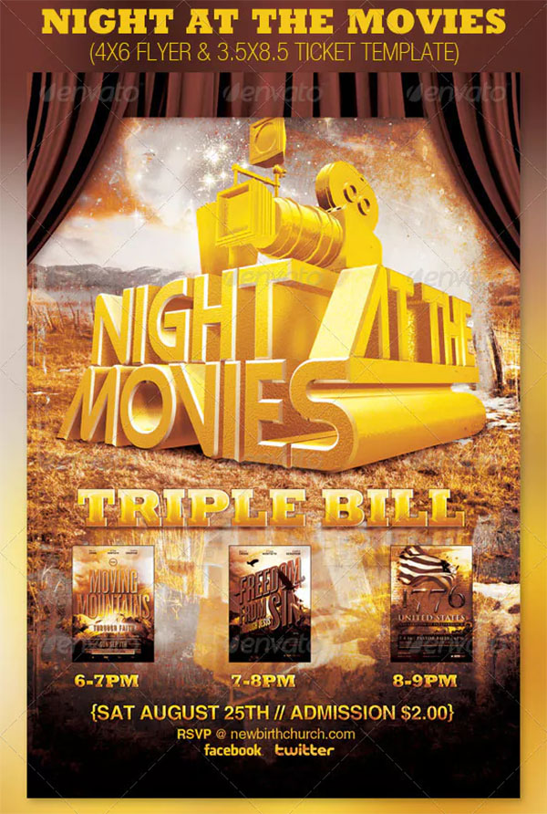 Night at the Movies Church Flyer and Ticket