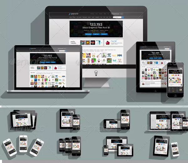Responsive Screen Long Shadow Mock-up