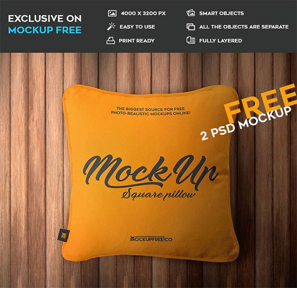 Square Pillow Free PSD Mockups