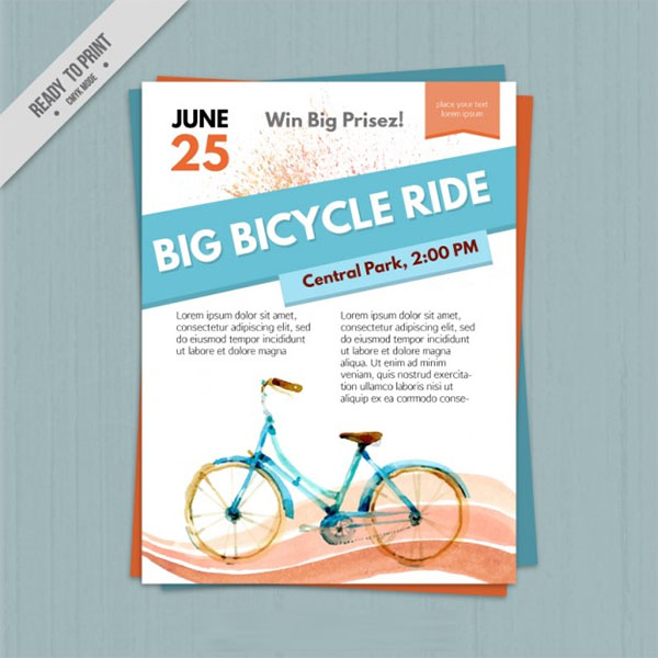 Watercolor Free PSD Bicyle Flyer Template