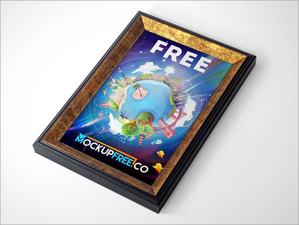 Free Golden Trim Picture Frame Mockup