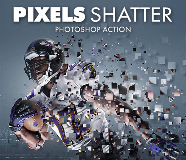 Pixels Shatter ABR, ATN Photoshop Action