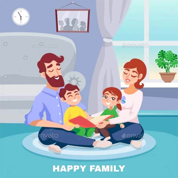 Happy Family Cartoon Poster Template
