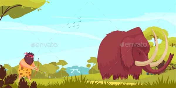 Mammoth Hunt Cartoon Poster Template