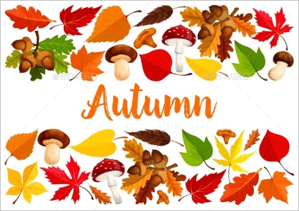 Autumn Falling Leaf Forest Mushrooms Poster