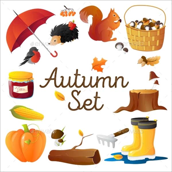 Autumn Icons Set Round Composition Poster