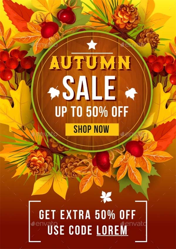 Autumn Sale Discount Vector Poster