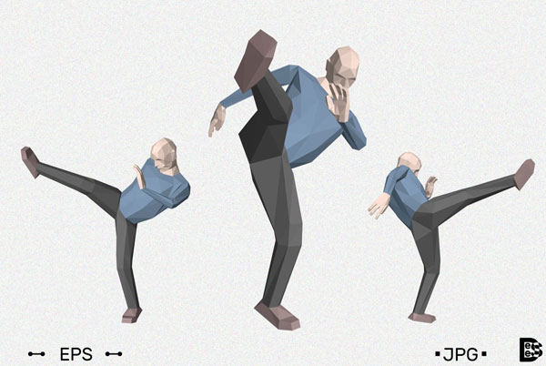 3D Low Poly Man Makes High Kick
