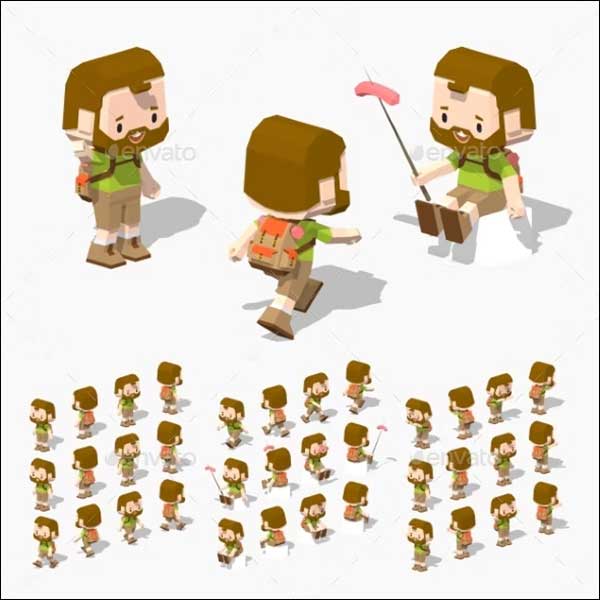 3D Low Poly Tourist Man