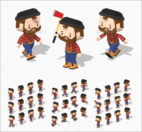 3d Low Poly Lumberjack