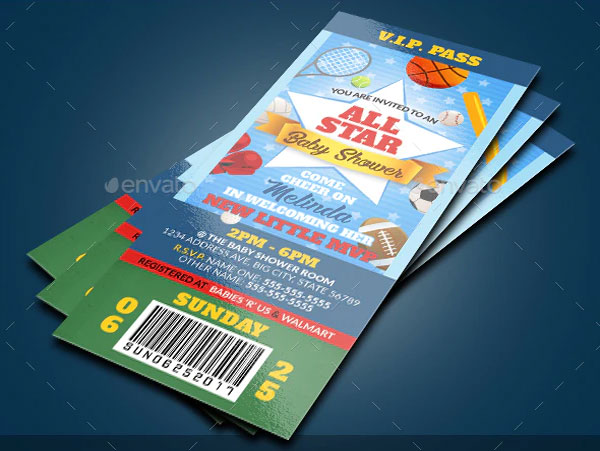 All Star Baby Shower Invitation Ticket Template