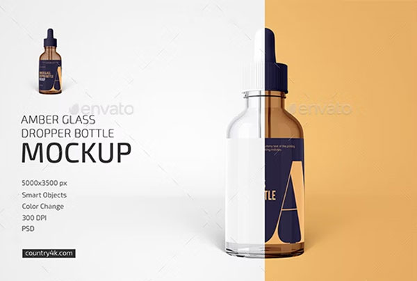 Amber Glass Dropper Bottle Mockup