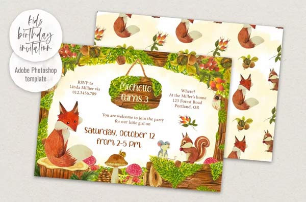 Autumn Kids Birthday Invitation Template
