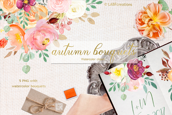 Autumn Watercolor Bouquets Greeting Cards