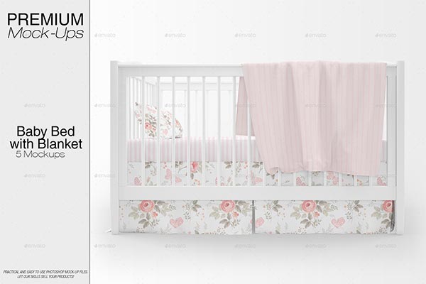 Baby Crib with Blanket Mockups
