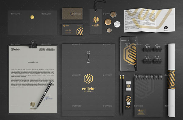 Black Stationery Branding Mockup Template