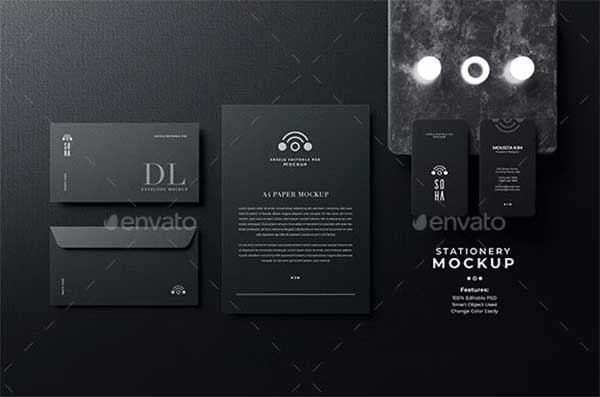 Black Stationery Mockup