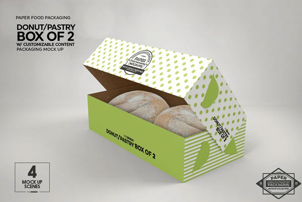 Box of Two Donut Pastry Box Mockup