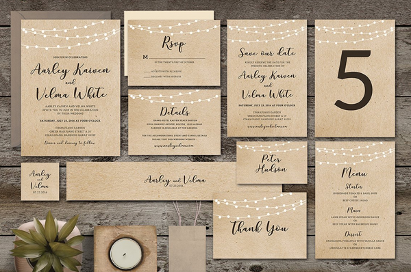 Brown Wedding Invitation Suite