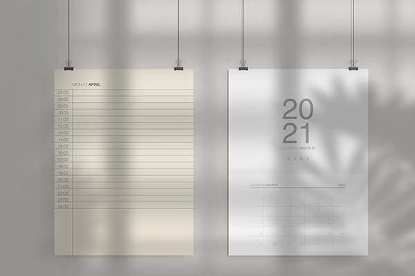 Calendar Mockup Hanging on Wall Template