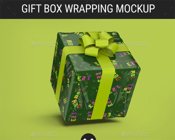 Cube Gift Box Wrapping With Ribbon Mockup
