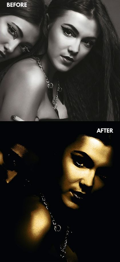 Dark Light Effect with Gold Silver and Bronze Skin Photoshop Action
