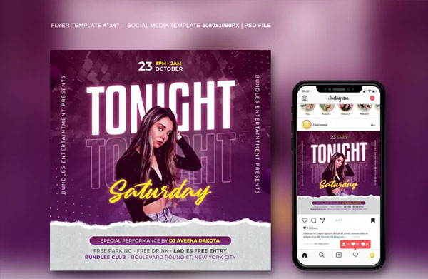 Dj Night Club Instagram Flyer Template