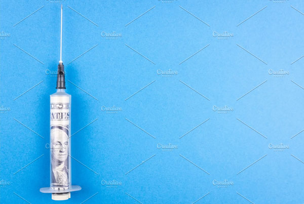 Dollars and Medical Syringe Mockup
