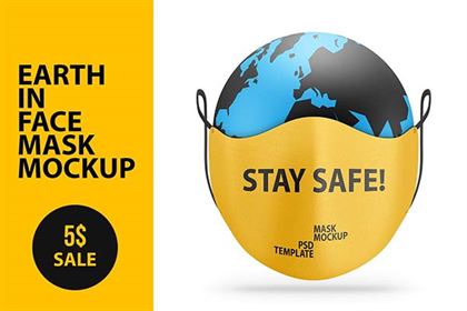 Earth in Face Mask PSD Mockup