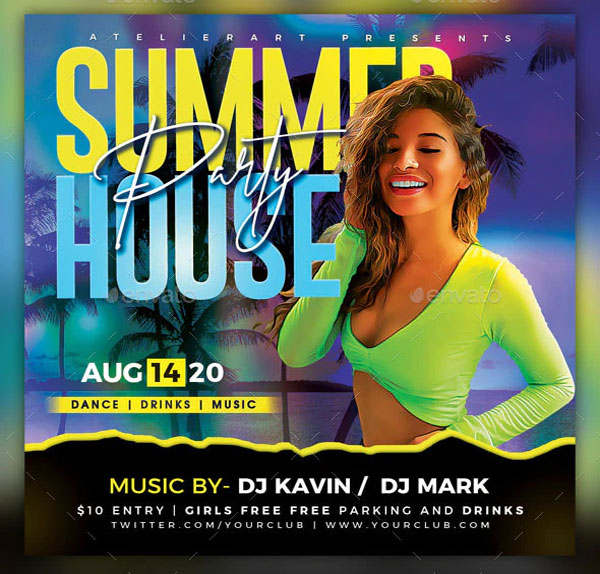 Editable Summer House Party Flyer Template