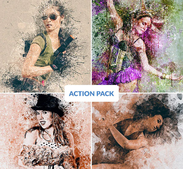 Editable Painting Photoshop Action Bundle