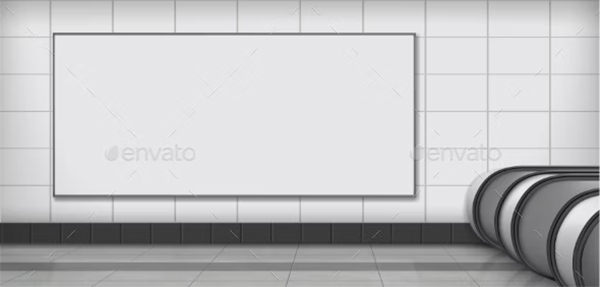 Empty Billboard on Subway Station Realistic Vector