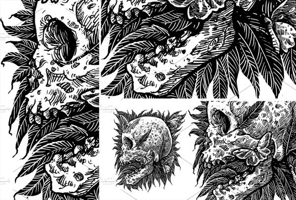 Feather Skull Photoshop Action Templates