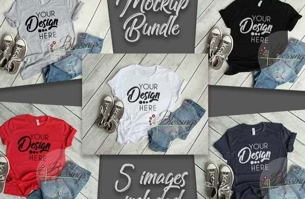 Flat T-Shirt Bella Canvas Mockup Bundle