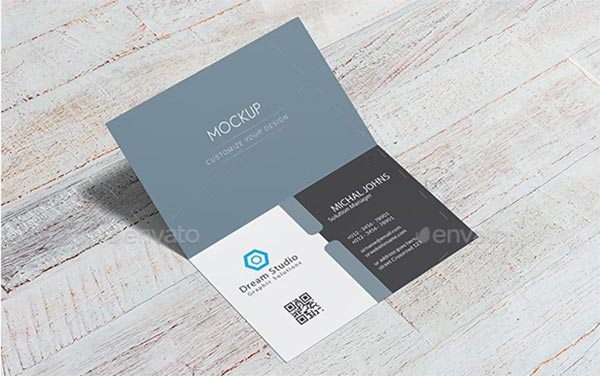 Folded Business Card PSD Mockup