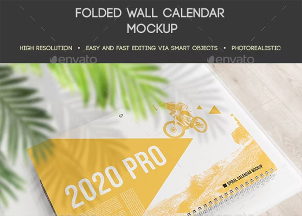 Folded Wall Calendar Mockup
