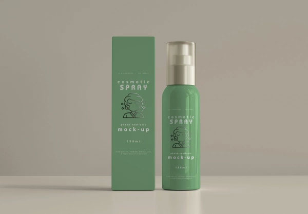 Free Deodorant Spray Bottle with Box Mockup Template