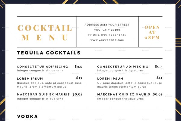 Free Cocktail Menu Template Word