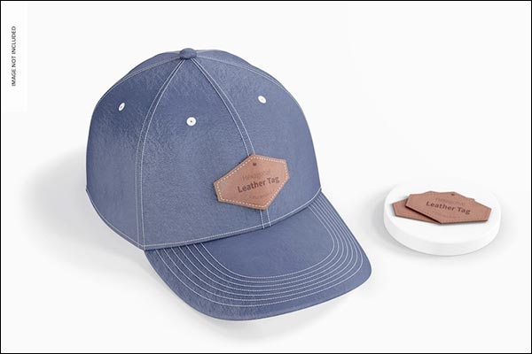 Free Hexagonal Leather Tags Cap Mockup