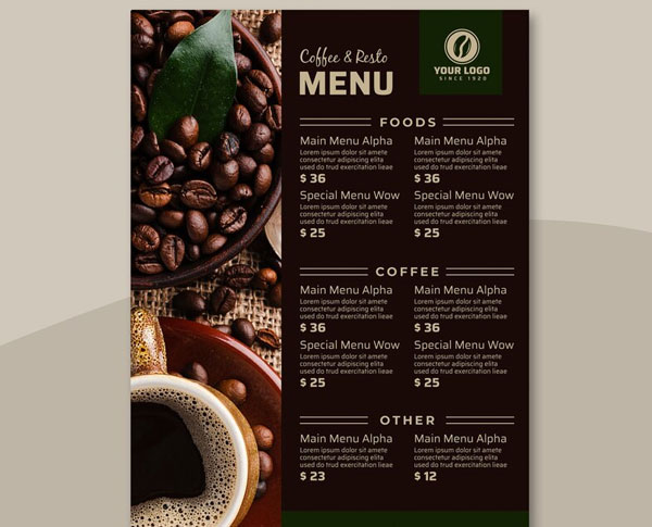 Sample Coffee Menu Template