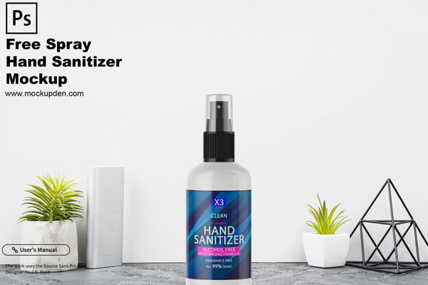 Free Spray Hand Sanitizer Mockup PSD