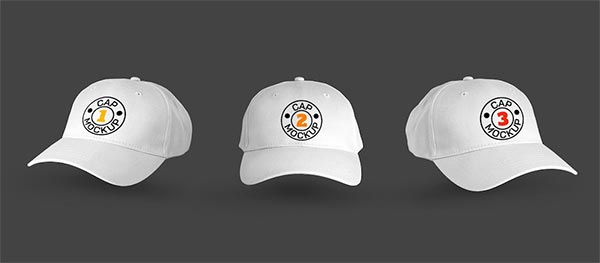 Free Three White Caps Views Mockup