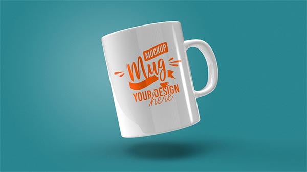Free White Mug on Blue Background Mockup