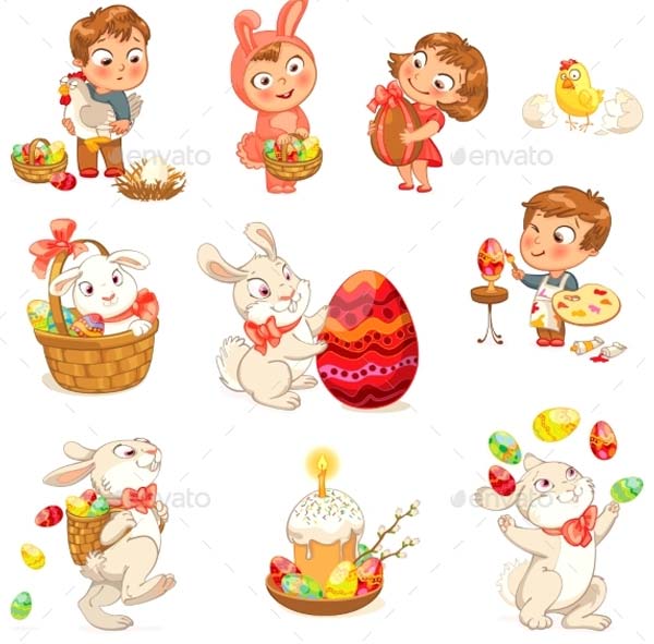 Funny Chicken Cartoon Character Icons Set