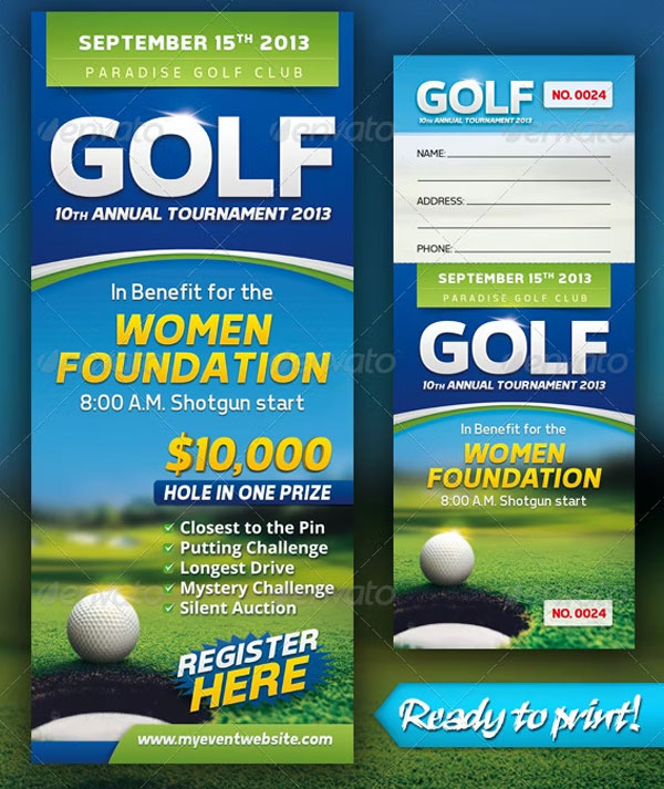 Golf Event Planner Banner And Ticket Template