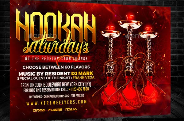 Hookah Date Night Flyer Vector Template